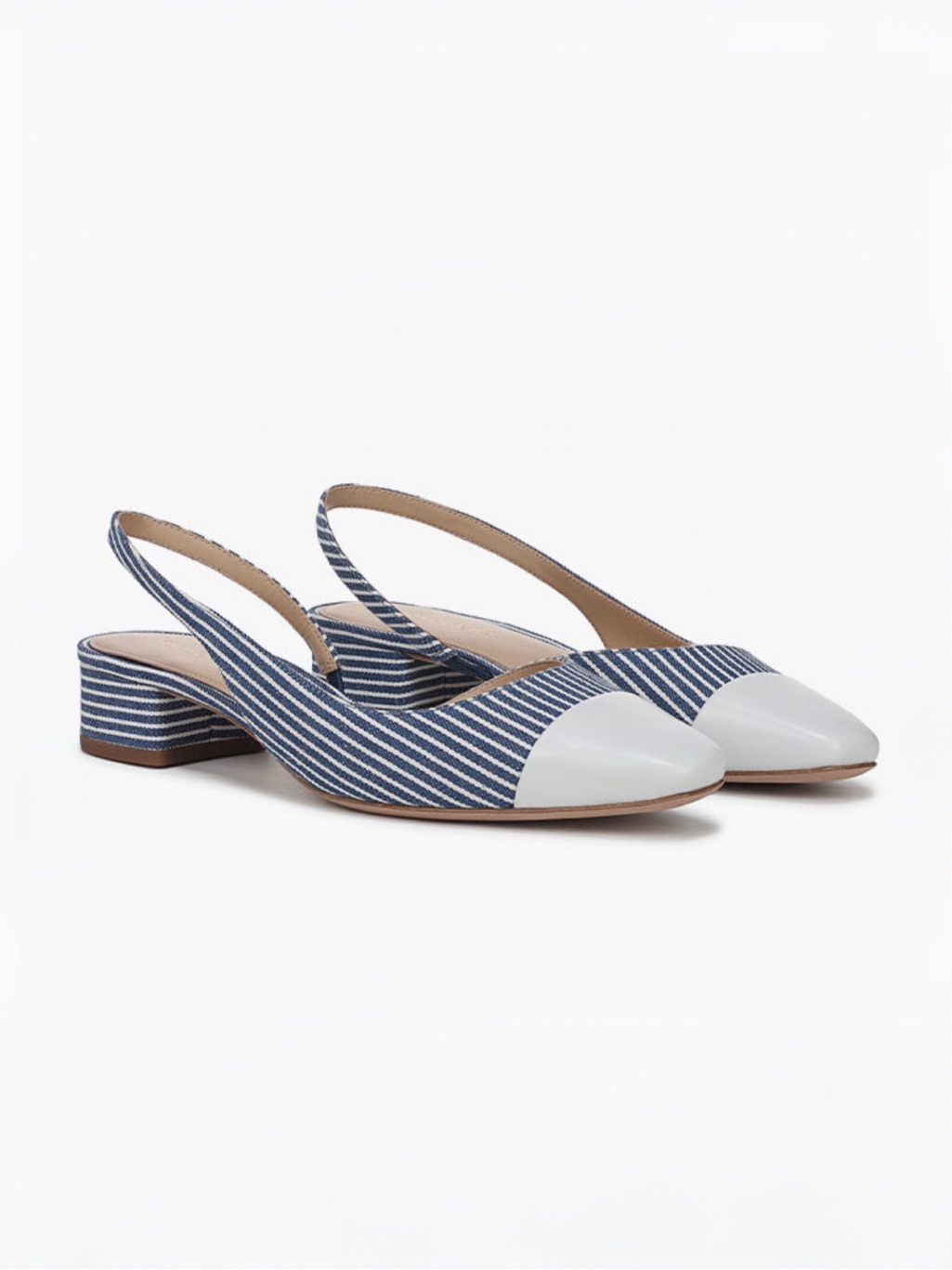Veronica Beard Cecile Denim Striped Cap Toe Slingback Sz 9.5 Msrp $375 New